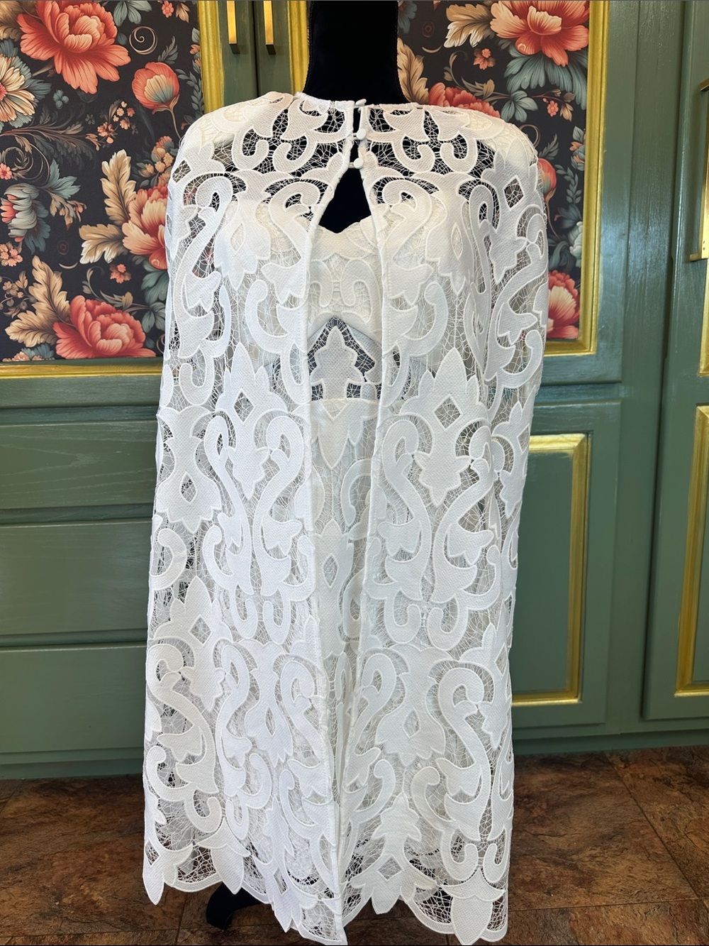 Thurley White Lace Strapless dress with Capelet Overlay